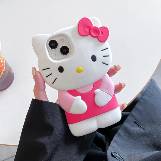 For Iphone 11 12 Mini 13 Pro 14 plus 15 16 Pro Max XS XR X 7 8 SE 2020 Hello Kitty 3D Silicone Soft Phone Case